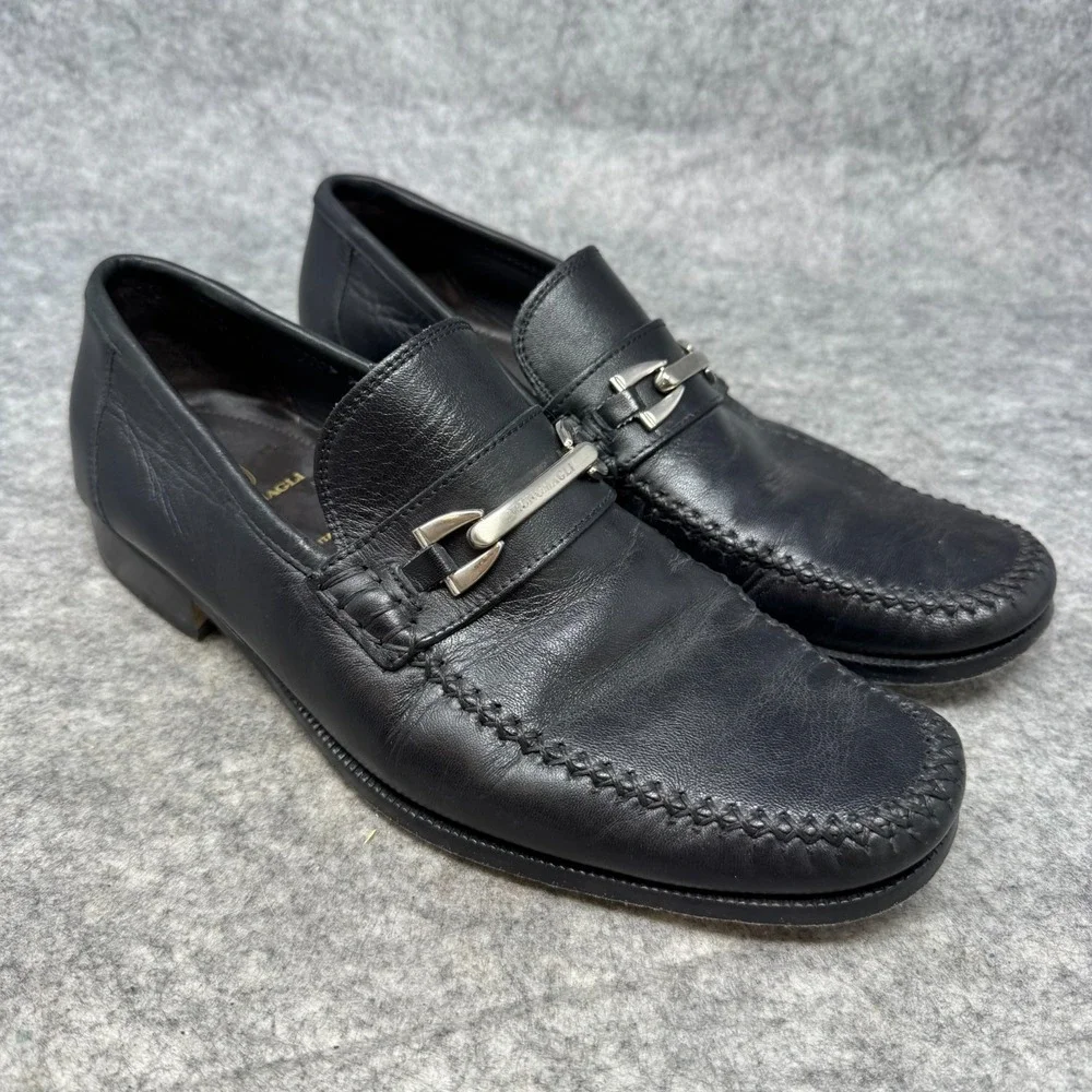 Bruno Magli Mens Black Leather Horse-Bit Slip On Loafer‎ Dress Shoe Sz 9 M ITALY